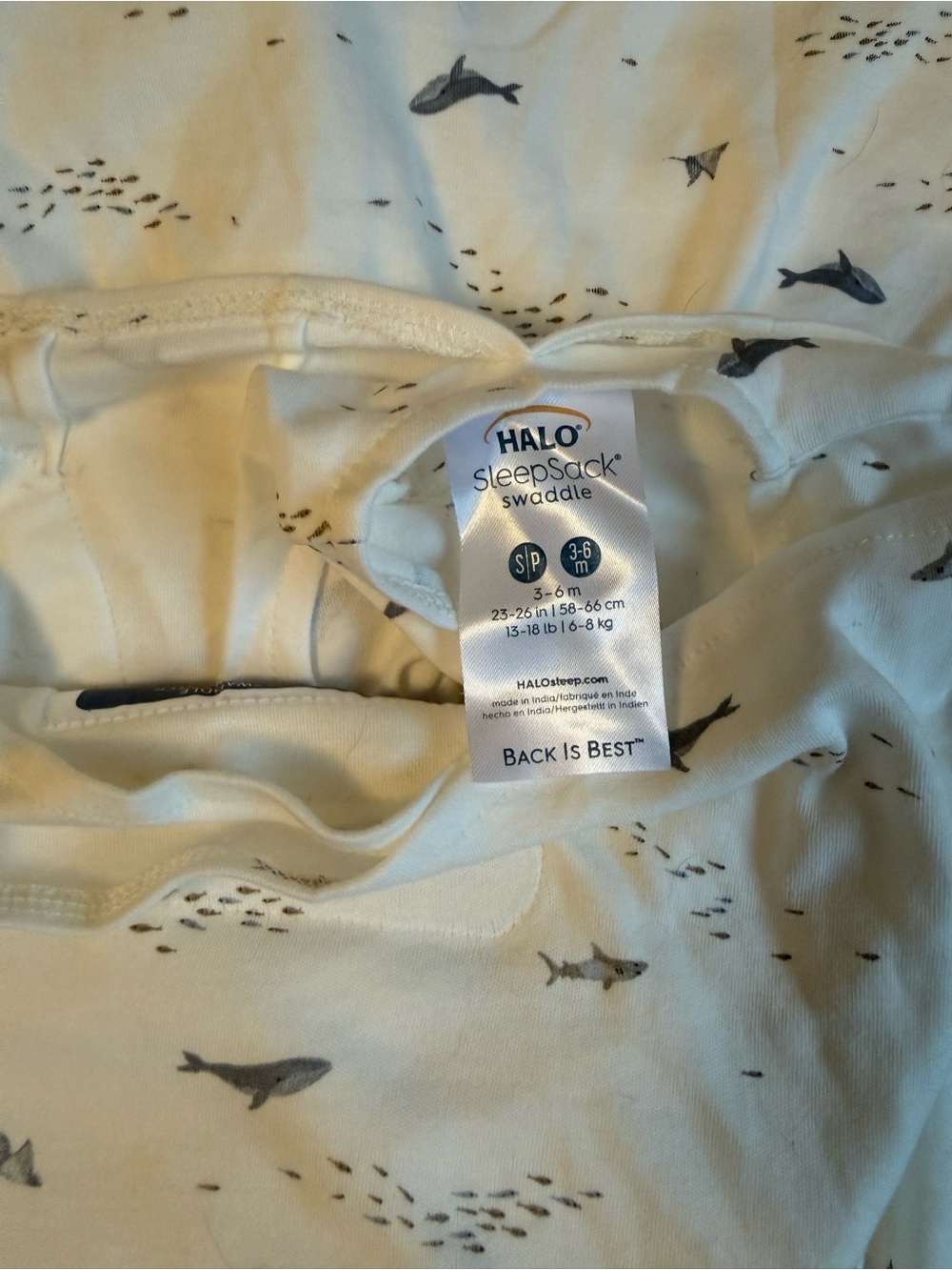 NWOT Halo Sleep Sack with Navy Whale Print - Picture 3 of 3